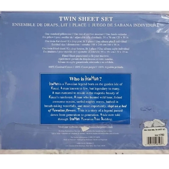 RARE DEAN MILLER SURF BEDDING BALI  Twin  Sheet Set  100% COMBED COTTON  NEW - Picture 4 of 13